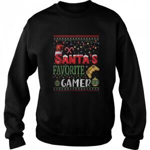 Santas Favorite Gamer Christmas Tee Gaming Santa Hat Pajama Sweatshirt